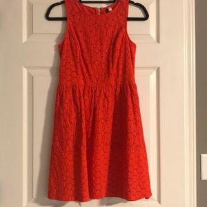 Kensie Red Fit & Flare Eyelet Dress